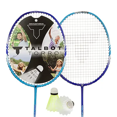 9ad449f6-298b-4ada-a83d-f12cb9e80ea1 راکت بدمینتون جفتی تالبوت FIGHTER PRO به همراه توپ | آبي/سفيد - Image 1