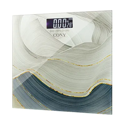 ee7fd930-7c6d-4840-9a51-507d229c3da1 ترازوی وزن کشی بدنسازی شیشه ای دیجیتال CONY طرح سرامیکی | طوسی/سرمه ای - Image 1