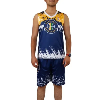 e195e9670ba44daab14e39f919a5e78c-mmedium ست رکابی شلوارک بسکتبال UTAH JAZZ NZD | سرمه ای/زرد - Image 1