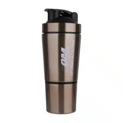ad497650-5c15-4fc4-9f40-7e5768b7bdf5 قمقمه شیکر ورزشی 600 سی سی دو تکه استیل OM | قهوه ای - Image 1